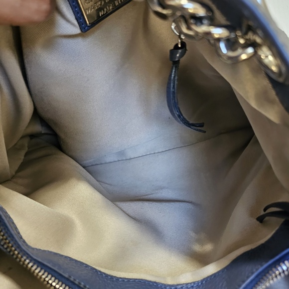 Valentino By Mario Valentino Luisa Blue Denim Zebra Large Leather Handbag Purse - Picture 13 of 16